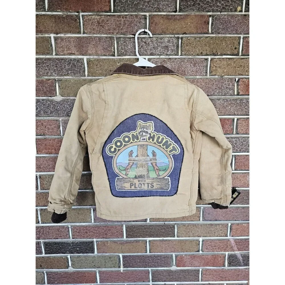 Vtg Carhartt Barn Chore Coat Jacket‎ Sz Youth 10 Brown Coon Hunt With plotts USA